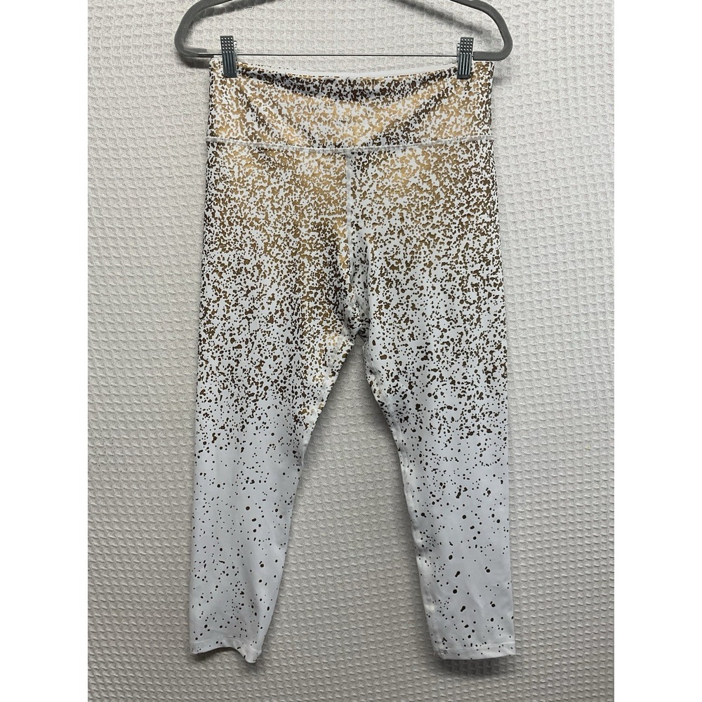New Zyia Active White Stay Gold Light n Tight Hi-Rise 7/8 Leggings Sz 12 Spotted